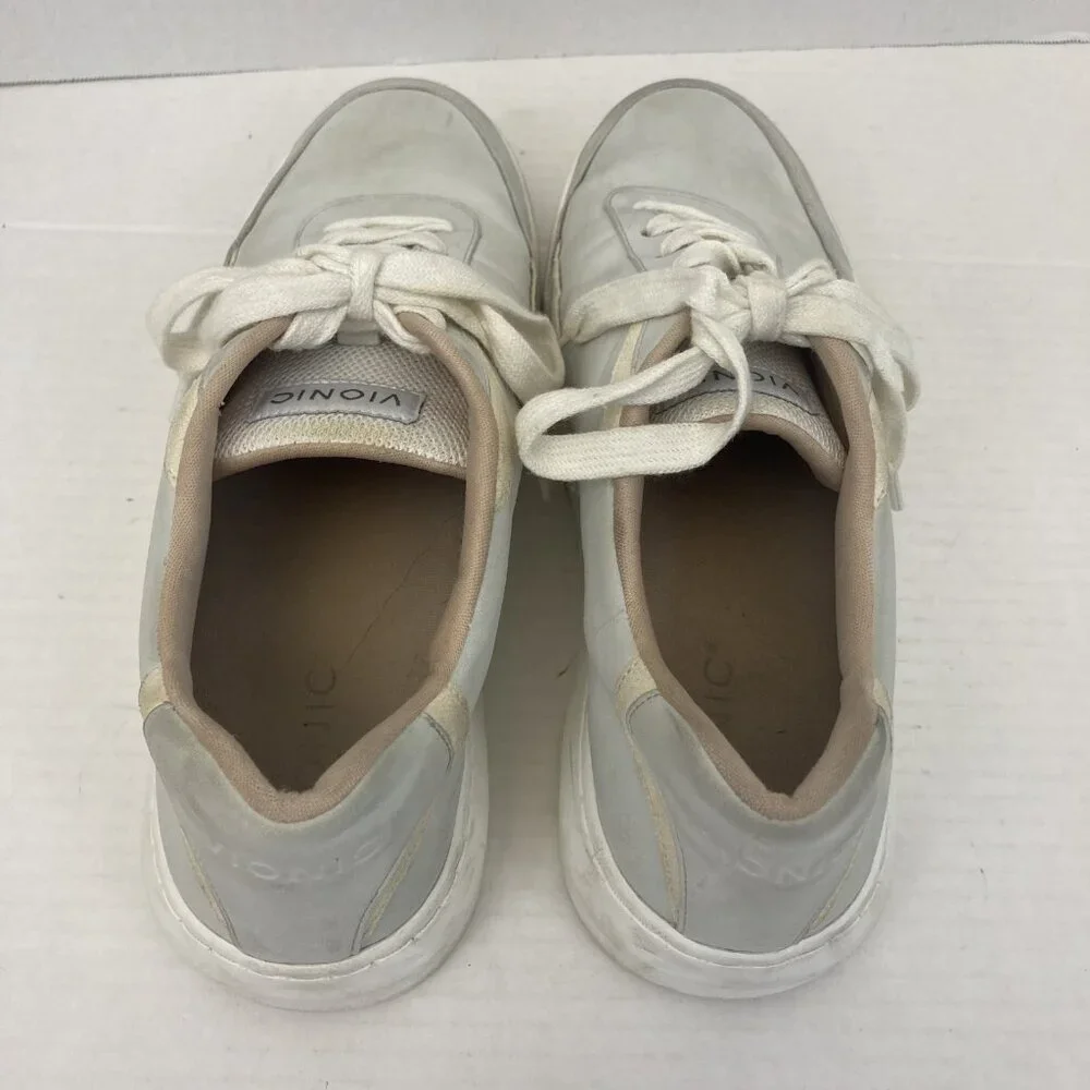 Vionic Elsa Shoes‎ Womens Size 9 Light Gray Leather Comfort Sneakers Casual Low